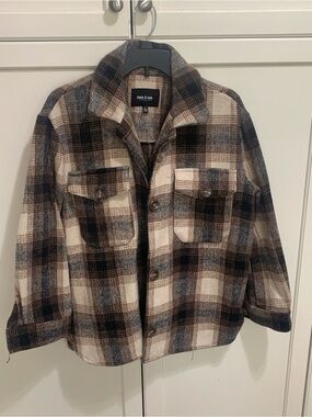 Oakie & Lala Women's Brown Plaid Shacket Jacket